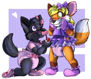 Rating: Questionable Score: 0 Tags: anthro blush booties candy canid canine canis clothing dessert diaper duo e621 female food fox mammal marriage_proposal pacifier pupspace tail toddler wolf young young_anthro young_female User: bunchy7s