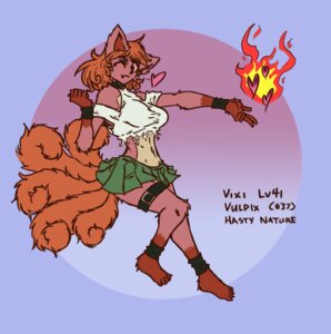 Rating: Safe Score: 0 Tags: anthro anthrofied bottomwear canid canine clothing collar e621 female fire generation_1_pokemon heart_symbol hi_res kitonkurai mammal multi_tail nintendo pokemon pokemon_(species) pokemorph skirt solo tail torn_clothing vulpix wristband User: bunchy7s