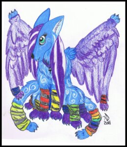 Rating: Safe Score: 0 Tags: ankh arm_warmers armwear arsieiuni black_border border canid canine canis claws clothing collar e621 feathered_wings feathers female feral green_eyes grey_markings hair legwear mammal markings multi_tail multicolored_hair parody pattern_armwear pattern_clothing pattern_legwear purple_body purple_hair signature simple_background sitting solo sparklefur striped_armwear striped_clothing striped_legwear stripes tail thirteenpawz traditional_media_(artwork) two_tone_hair what white_background wings wolf User: bunchy7s