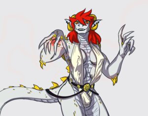 Rating: Questionable Score: 0 Tags: 2013 4_breasts anthro belt boo3 breasts bulge claws dragon e621 ear_piercing gynomorph hair horn intersex larana_(boo3) magic magic_user multi_breast mythological_creature mythological_scalie mythology non-mammal_breasts piercing red_hair scales scalie simple_background solo tail white_background User: bunchy7s