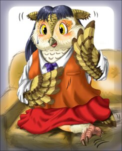Rating: Safe Score: 0 Tags: 2003 4_toes accessory anthro avian beak bird bottomwear claws clothing e621 edmol feathered_wings feathers feet female necktie owl pants shirt solo toes topwear transformation wings zygodactyl User: bunchy7s