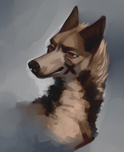 Rating: Safe Score: 0 Tags: 2013 ambiguous_gender brown_body brown_fur canid canine canis domestic_dog e621 fur grey_background hi_res katanimate looking_at_viewer mammal red_eyes simple_background solo User: bunchy7s
