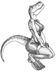 Rating: Safe Score: 0 Tags: 2008 anthro bodice bottomwear breasts clothing digitigrade dinosaur e621 eyebrow_piercing eyebrow_ring facial_piercing female legwear looking_back monochrome non-mammal_breasts piercing predaguy prehistoric_species reptile ring_piercing saurischian scalie shorts simple_background solo tail teeth theropod tyrannosaurid tyrannosauroid tyrannosaurus tyrannosaurus_rex white_background User: bunchy7s