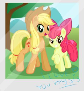 Rating: Safe Score: 0 Tags: absurd_res apple_bloom_(mlp) applejack_(mlp) clothing cutie_mark danmakuman duo e621 earth_pony equid equine female feral friendship_is_magic grass hasbro hat headgear headwear hi_res horse mammal my_little_pony outside plant pony quadruped sibling_(lore) sister_(lore) sisters_(lore) tail tree young young_feral User: bunchy7s
