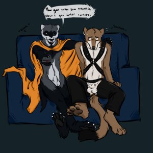 Rating: Explicit Score: 0 Tags: aggrobadger anthro balls bondage cape chaps domestic_ferret ferret harness male male_only mustelid musteline paws rule34 sheath straight_hair weasel User: bunchy7s