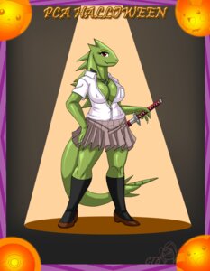 Rating: Questionable Score: 0 Tags: anthro big_breasts biped bleach_(series) bottomwear breasts brown_clothing brown_footwear brown_high_heels clothed clothing cosplay crovirus digital_media_(artwork) e621 female footwear full-length_portrait generation_2_pokemon halloween high_heels holidays melee_weapon nintendo nipple_outline nipples non-mammal_breasts non-mammal_nipples pca pokemon pokemon_(species) pokemorph portrait pumps rangiku_matsumoto scalie shoes skirt solo sword tail text tyranitar weapon User: bunchy7s