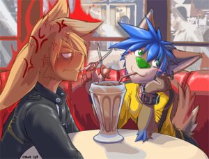 Rating: Safe Score: 0 Tags: 0r0 0r0ch1 :3 angry anthro bendy_straw beverage blue_hair blush blush_stickers canid canine canis clothing cross-popping_vein detailed_background diner dingo domestic_dog drinking_straw drinking_straw_in_mouth duo e621 ear_piercing female ground-lion hair inside jacket lagomorph leather leather_clothing leather_jacket leather_topwear leporid male mammal milkshake piercing rabbit restaurant scissors seel_dingo_(character) topwear vein User: bunchy7s