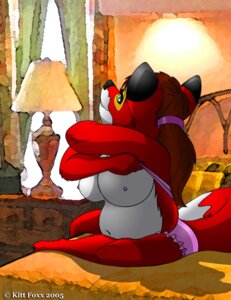 Rating: Questionable Score: 0 Tags: 2005 anthro bed big_breasts black_nose breasts brown_hair canid canine clothing dipstick_ears dipstick_tail e621 ear_markings female fox fur furniture green_eyes hair kittfoxx lamp mammal markings multicolored_ears navel nipples pillow red_body red_fur robin_(silkysworld) solo tail tail_markings undressing User: bunchy7s