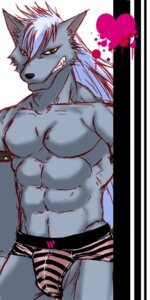 Rating: Questionable Score: 0 Tags: 1:2 abs anthro armlet black_nose blue_hair briefs bulge canid canine canis clothed clothing collarbone colored_sketch e621 front_view fur green_eyes grey_body grey_fur hair half-length_portrait heart_symbol long_hair looking_at_viewer male mammal muscular muscular_anthro muscular_male pecs portrait pretty_cure simple_background sketch skimpy smile smile_pretty_cure solo topless underwear white_background wolf wolfrun キジムナ User: bunchy7s