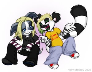 Rating: Safe Score: 0 Tags: 2005 alternative_fashion anthro band_merch band_shirt blonde_hair blue_eyes bottomwear canid canine canis chelsea_hair_cut clothed clothing domestic_dog duo e621 eyes_closed female fightbite glamfur goth hair hanson_(band) lemur long_hair male mall_goth mammal open_mouth oversized_bottomwear oversized_clothing oversized_pants pants pit_bull primate punk_hair ring-tailed_lemur shirt strepsirrhine tail tool_(band) topwear zeriara zeriara_(character) User: bunchy7s