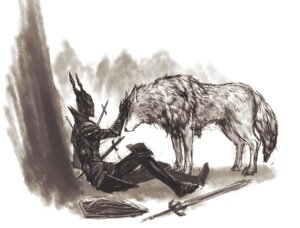 Rating: Safe Score: 0 Tags: armor black_knight_(dark_souls) canid canine canis dark_souls duo e621 eyes_closed feral fluffy fromsoftware fur great_grey_wolf_sif headgear helmet human kitunen male mammal melee_weapon monochrome petting quadruped shield sitting sketch standing sword tail weapon wolf User: bunchy7s