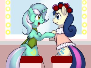 Rating: Safe Score: 0 Tags: 4:3 amber_eyes blue_body blue_eyes blue_fur blue_hair bonbon_(mlp) bottomless butt chair clothed clothing curlers cutie_mark digital_media_(artwork) duo e621 earth_pony equid equine eye_contact female feral friendship_is_magic fur furniture green_room hair hasbro hi_res horn horse kloudmutt looking_at_another lyra_heartstrings_(mlp) mammal mirror multicolored_hair my_little_pony mythological_creature mythological_equine mythology open_mouth pony simple_background sitting smile tail tongue two_tone_hair unicorn vanity_mirror yellow_body yellow_fur User: bunchy7s
