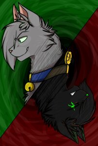 Rating: Safe Score: 0 Tags: black_body black_fur collar domestic_cat duo e621 eyes_closed felid feline felis fur green_eyes grey_body grey_fur hair hi_res male mammal ninetail-fox User: bunchy7s