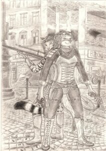 Rating: Safe Score: 0 Tags: 2011 alternative_fashion anthro armor duo e621 english_text felid feline female graphite_(artwork) greyscale gun hi_res ictonychine julie_rayne lacing leopardus mahuru_pierah mammal marbled_polecat moldred monochrome mustelid musteline n2o ocelot polecat_(mustelid) ranged_weapon sepia space_furries_(comic) standing steampunk tail text traditional_media_(artwork) weapon User: bunchy7s