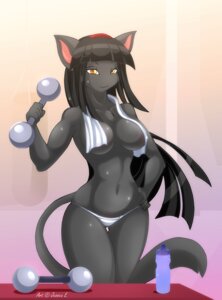 Rating: Questionable Score: 0 Tags: accessory anthro big_breasts black_body black_fur black_hair bodily_fluids bottle breasts clothed clothing container covering covering_self domestic_cat dumbbell e621 exercise felid feline felis female fur hair hair_accessory hairband las_lindas looking_at_viewer mammal matypup muscular muscular_anthro muscular_female panties rachael_saleigh solo sweat tail topless topless_female towel towel_around_neck underwear water_bottle weights wide_hips workout yellow_eyes User: bunchy7s