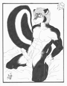 Rating: Explicit Score: 0 Tags: 1boy 2006 animal_genitalia anthro bakusukonku balls duo_(character) erection furry furry_only glans male male_only monochrome nipples penis rule34 sheath skunk solo tail User: bunchy7s
