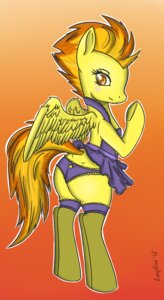 Rating: Questionable Score: 0 Tags: 2013 amber_eyes anthro apron biped butt clothing e621 equid equine feathered_wings feathers female footwear friendship_is_magic hair hasbro legwear looking_back loopend mammal multicolored_hair my_little_pony mythological_creature mythological_equine mythology orange_hair panties pegasus socks solo spitfire_(mlp) standing stockings tail two_tone_hair underwear wings wonderbolts_(mlp) yellow_body yellow_feathers User: bunchy7s