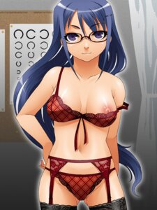 Rating: Explicit Score: 0 Tags: blue_hair bra breasts eyewear female garter_belt glasses hair lingerie long_hair medium_breasts navel nipple_slip nipples purple_eyes rule34 thighhighs underwear User: bunchy7s