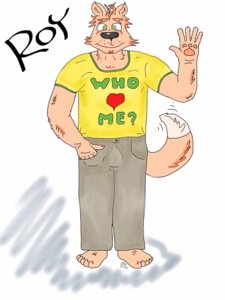 Rating: Safe Score: 0 Tags: 3:4 5_fingers 5_toes absurd_res anthro barefoot black_nose bottomwear canid canine cheek_tuft clothed clothing dipstick_tail e621 facial_tuft feet fingers fox fully_clothed fur green_eyes hand_in_pocket hi_res looking_at_viewer male mammal markings motion_lines pants pockets pointy_ears prick_ears raised_arm roypb shirt simple_background smile smiling_at_viewer solo t-shirt tail tail_markings tan_body tan_fur text text_on_clothing text_on_shirt text_on_topwear toes topwear tuft whisker_spots white_background User: bunchy7s
