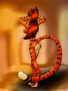 Rating: Questionable Score: 0 Tags: anthro biped brown_body brown_fur brown_hair butt digitigrade dipstick_tail e621 feet felid female fur green_eyes hair hands_behind_head long_hair long_tail looking_back mammal markings multicolored_tail nude orange_body orange_fur orange_theme pantherine pose solo standing stripes tail tail_markings tiger unknown_artist white_body white_fur User: bunchy7s