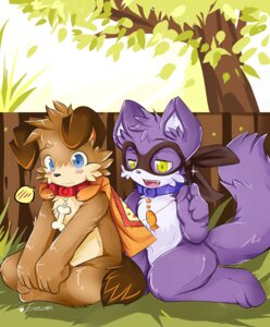 Rating: Safe Score: 0 Tags: 2009 anthro blue_eyes blush brown_body brown_fur canid canine canis cape chest_tuft clothing collar costume detailed_background domestic_cat domestic_dog duo e621 ende felid feline felis female flat_chested fur grape_jelly_(housepets!) housepets! male mammal mask peanut_butter_(housepets!) purple_body purple_fur tail tuft yellow_eyes User: bunchy7s