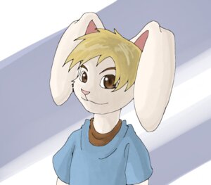 Rating: Safe Score: 0 Tags: abstract_background anthro blonde_hair brown_eyes bust_portrait clothed clothing e621 fur hair julio kuraggo lagomorph leporid male mammal pattern_background portrait rabbit rabbit_ears shirt simple_background solo topwear white_body white_fur User: bunchy7s