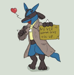 Rating: Safe Score: 0 Tags: anthro black_body black_fur blue_body blue_fur blush canid canine cosplay e621 english_text fur generation_4_pokemon heart_symbol holding_object holding_sign lucario male mammal meme never_gonna_give_you_up nintendo pokemon pokemon_(species) rick_astley rickroll sign smile solo tail text unknown_artist yellow_body yellow_fur User: bunchy7s Rating: Safe Score: 0 Tags: anthro black_body black_fur blue_body blue_fur blush canid canine cosplay e621 english_text fur generation_4_pokemon heart_symbol holding_object holding_sign lucario male mammal meme never_gonna_give_you_up nintendo pokemon pokemon_(species) rick_astley rickroll sign smile solo tail text unknown_artist yellow_body yellow_fur User: bunchy7s