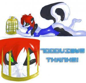 Rating: Questionable Score: 0 Tags: anthro biped cage e621 english_text female green_eyes hair low_res lying mammal mephitid on_front red_hair simple_background skeeve skunk solo tail text white_background User: bunchy7s