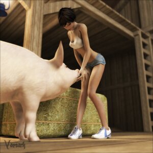 Rating: Safe Score: 0 Tags: 1:1 3d_(artwork) barn black_hair bottomwear caressing clothing digital_media_(artwork) duo e621 farm female feral footwear hair hay hi_res human mammal shoes short_hair shorts slightly_chubby sneakers spaghetti_top suid suine sus_(pig) vaesark wild_boar User: bunchy7s