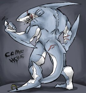 Rating: Questionable Score: 0 Tags: anthro aquatic biped claws creepy dorsal_fin e621 fangs fin fish furgonomic_piercing furgonomics gills great_white_shark grin looking_at_viewer mackerel_shark male muscular muscular_anthro muscular_male ninety-9 nude piercing scar shark smile solo standing tail tail_piercing tankasaurus teeth white_shark User: bunchy7s
