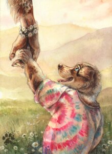 Rating: Safe Score: 0 Tags: anthro blotch blue_eyes canid canine canis dandelion domestic_dog duo e621 floral flower flower_bracelet flower_field flower_garland garland hand_holding hill looking_up male mammal meadow outside plant sitting smile tie-dye young young_anthro User: bunchy7s
