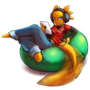 Rating: Safe Score: 0 Tags: 2011 amphibian anthro apple_inc. aquatic axolotl bean_bag blue_eyes blush bottomwear clothed clothing dagger_leonelli denim denim_bottomwear denim_clothing e621 electronics external_gills female gills headphones ipad jeans looking_at_viewer mole_salamander naomi_(chloratolera) pants salamander solo tablet_computer tail yellow_body User: bunchy7s