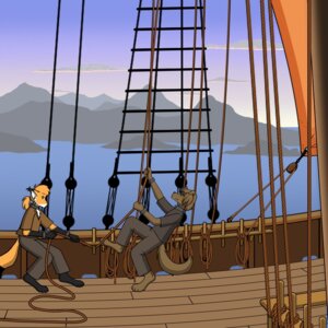 Rating: Safe Score: 0 Tags: 1:1 anthro boat bottomwear canid canine canis clothed clothing detailed_background domestic_dog duo e621 evals fox keidran kindamoody male mammal mike_(twokinds) mountain outside pants red_fox shirt sky slave tail toony topwear true_fox twokinds vehicle watercraft work User: bunchy7s