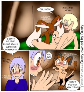 Rating: Explicit Score: 0 Tags: anthro blonde_hair blush blush_lines breasts camping_tent comic dusty's_poke'adventure dusty_(dusty) e621 eyes_closed eyewear female female_human female_on_anthro female_penetrated from_front_position generation_1_pokemon generation_4_pokemon glasses group hair holding_leg holding_thigh human human_on_anthro interspecies lagomorph looking_pleasured lopunny lying male male/female male_penetrating male_penetrating_female mammal meowth missionary_position nintendo nude on_back penetration pokemon pokemon_(species) pokephilia sex tail tydrian User: bunchy7s