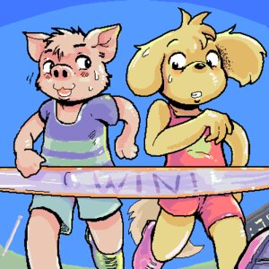 Rating: Questionable Score: 0 Tags: 1:1 ambiguous_gender anthro battle_angel blush bulge canid canine canis clothed clothing digital_media_(artwork) domestic_dog domestic_pig duo e621 erection erection_under_clothing female humor low_res male mammal oekaki suid suine sus_(pig) tail tenting young young_anthro young_female young_male User: bunchy7s