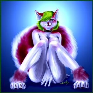 Rating: Questionable Score: 0 Tags: 1:1 2011 anthro blue_eyes choker e621 felid female green_hair hair hair_over_eye jewelry kizmitten mammal necklace nude one_eye_obstructed seductive solo tail User: bunchy7s