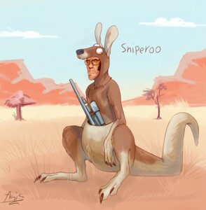 Rating: Safe Score: 0 Tags: 2011 clothing cloud costume dragonasis e621 eyewear fursuit glasses grandfathered_content human kangaroo kangaroo_costume macropod male mammal marsupial not_furry_wearing_fursuit outside pouch_(anatomy) pouch_purse pouch_storage savanna sky sniper sniper_(team_fortress_2) solo team_fortress_2 valve valve_corporation User: bunchy7s
