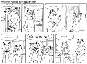 Rating: Questionable Score: 0 Tags: 2010 aiden_harris anthro black_and_white blush canid canine closet_coon colin_young comic covering covering_self dialogue duo e621 english_text fox laugh leafdubois male mammal monochrome multiple_scenes nude pen_(artwork) procyonid raccoon red_fox tail text towel traditional_media_(artwork) true_fox User: bunchy7s