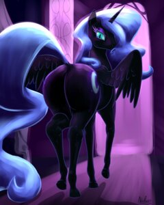 Rating: Questionable Score: 0 Tags: black_body black_feathers black_fur blue_hair butt cutie_mark e621 equid equine feathered_wings feathers female friendship_is_magic fur hair hasbro hi_res horn mammal my_little_pony mythological_creature mythological_equine mythology nightmare_moon_(mlp) nivrozs solo teal_eyes walking winged_unicorn wings User: bunchy7s