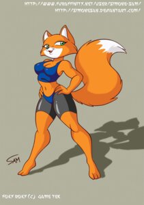 Rating: Safe Score: 0 Tags: 3_toes anthro barefoot biped black_nose breasts brutal_paws_of_fury canid canine cleavage clothed clothing dipstick_tail e621 feet female fox foxy_roxy fur green_eyes hands_on_hips hi_res mammal markings midriff navel orange_body orange_fur plantigrade pose simone-sam smile solo standing tail tail_markings toes User: bunchy7s