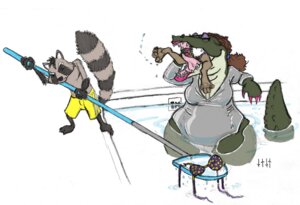 Rating: Questionable Score: 0 Tags: 4ofswords alexis_s._gator alligator alligatorid anthro bikini clothing crocodilian duo e621 female female_pred head_first lagomorph larger_female leporid male mammal oral oral_vore partially_inside procyonid rabbit raccoon reptile scalie size_difference smaller_male struggling swimming_pool swimwear tail two-piece_swimsuit vore zach_coon User: bunchy7s