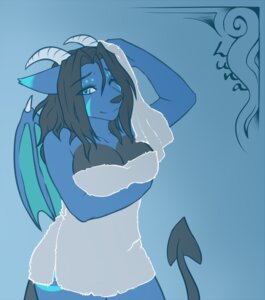 Rating: Questionable Score: 0 Tags: anthro bat_wings belly black_belly black_hair black_nose blue_background blue_eyes breasts canid canine digital_media_(artwork) dragon e621 female hair horn hybrid lockworkorange luna_darkgoddess_(character) mammal membrane_(anatomy) membranous_wings mythological_creature mythological_scalie mythology one_eye_closed scalie simple_background solo spade_tail tail towel towel_only wings User: bunchy7s
