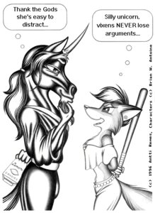 Rating: Safe Score: 0 Tags: 1995 4_fingers abuse anthro antti_remes baseball_bat bat_(object) beard bulge candy canid canine clothed clothing dessert duo e621 ear_piercing english_text equid equine eye_contact facial_hair female fingers food fox fully_clothed graphite_(artwork) greyscale hair hand_behind_back hands_behind_back holding_object horn looking_at_another looking_down looking_up male mammal midriff monochrome mythological_creature mythological_equine mythology oblivious off_shoulder open_mouth open_smile piercing ponytail portrait short_hair side_view simple_background smile standing stroking_beard tail text thought_bubble three-quarter_portrait traditional_media_(artwork) unicorn white_background User: bunchy7s