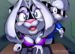 Rating: Safe Score: 0 Tags: 2013 anthro bent_over blue_eyes breasts cleavage clothed clothing computer computer_mouse down_blouse duo e621 electronics eric_schwartz eyeshadow eyewear fangs felid female glasses gloves_(marking) hair hybrid looking_at_viewer makeup mammal markings mephitid nipple_outline open_mouth pantherine pink_nose playful purple_eyeshadow sabrina_(sabrina_online) sabrina_online skunk smile striped_skunk stripes teeth tiger white_hair zig_zag User: bunchy7s