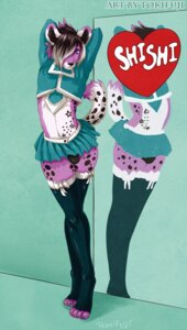 Rating: Questionable Score: 0 Tags: alternative_fashion anthro bottomwear bulge canid canine claws clothed clothing countershading crossdressing digitigrade e621 femboy footwear hair hair_over_eye legwear male mammal mirror one_eye_obstructed purple_eyes purple_hair scene_(fashion) shishi_(character) skirt socks solo stockings tail teal_theme text toeless_footwear toeless_socks tokifuji User: bunchy7s