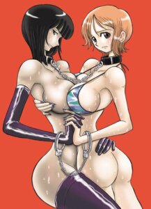 Rating: Explicit Score: 0 Tags: 2girls artist_request ass bikini_top black-haired_female black_hair bound_together breast_press breasts breasts_to_breasts choker cuffs female female_only femsub hand_holding handcuffs holding_hands linked_collar multiple_females multiple_girls multiple_subs nail_polish nami_(one_piece) nervous nico_robin one_piece orange-haired_female orange_hair pre-timeskip rule34 smirk straight_hair sweat thighhighs User: bunchy7s