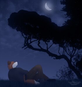 Rating: Safe Score: 0 Tags: 2010 anthro biped canid canine clothed clothing cloud detailed_background dipstick_tail e621 fox fully_clothed hi_res lunar_epitaph lying male mammal markings moon night on_back outside plant sky solo star starry_sky tail tail_markings tree wood User: bunchy7s