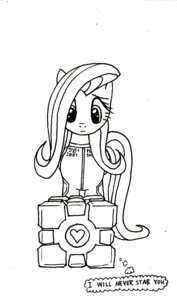 Rating: Safe Score: 0 Tags: black_and_white crossover e621 equid equine feathered_wings feathers female feral fluttershy_(mlp) friendship_is_magic hasbro heart_symbol hi_res horse inanimate_object mammal monochrome my_little_pony mythological_creature mythological_equine mythology pegasus pony portal_(series) roboagentmanga_(artist) simple_background solo tail valve valve_corporation weighted_companion_cube white_background wings User: bunchy7s