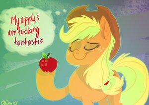 Rating: Safe Score: 0 Tags: 2013 apple applejack_(mlp) blonde_hair clothing cowboy_hat dialogue e621 earth_pony english_text equid equine eyes_closed female feral food freckles friendship_is_magic fruit graystripe64 hair hasbro hat headgear headwear hi_res horse leaf mammal my_little_pony plant pony quadruped smile solo standing tail text User: bunchy7s
