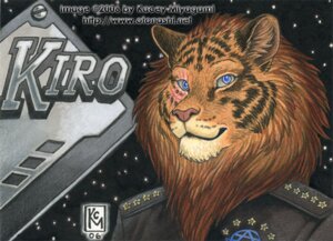 Rating: Safe Score: 0 Tags: 2006 anthro black_body black_fur blue_eyes character_name clothed clothing e621 eye_scar facial_scar felid fur hybrid inner_ear_fluff kacey liger lion looking_at_viewer low_res male mammal orange_body orange_fur pantherine scar smile solo space star text tuft User: bunchy7s
